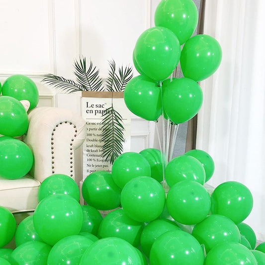 Lime green matte thickened round latex party balloons for birthday, wedding, graduation, baby shower, engagement, anniversary decorations. 