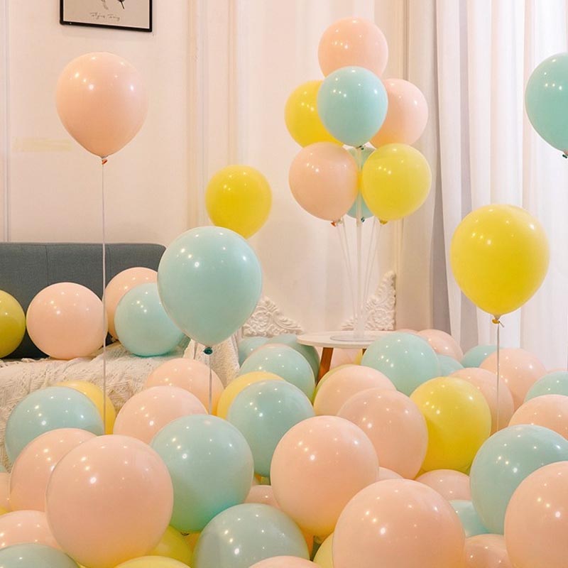 Pastel macaroon color thickened round latex party balloons for birthday, wedding, graduation, baby shower, engagement, anniversary decorations. 