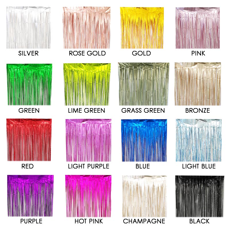 Matte colored party backdrop foil fringe curtains, foil tinsel streamers for party decorations, photo booth, wedding, engagement, birthday, baby shower, disco party