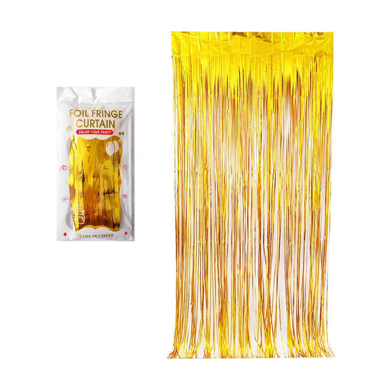 Matte gold color party backdrop foil fringe curtains, foil tinsel streamers for party decorations, photo booth, wedding, engagement, birthday, baby shower, disco party