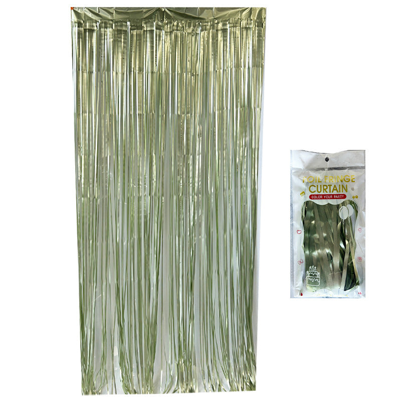 Matte grass green color party backdrop foil fringe curtains, foil tinsel streamers for party decorations, photo booth, wedding, engagement, birthday, baby shower, disco party