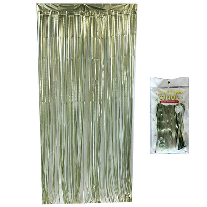 Matte grass green color party backdrop foil fringe curtains, foil tinsel streamers for party decorations, photo booth, wedding, engagement, birthday, baby shower, disco party