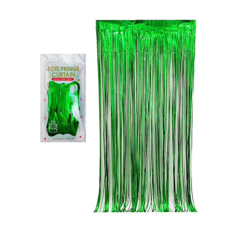 Matte green color party backdrop foil fringe curtains, foil tinsel streamers for party decorations, photo booth, wedding, engagement, birthday, baby shower, disco party