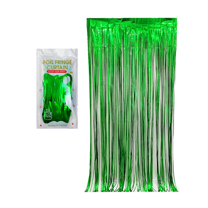 Matte green color party backdrop foil fringe curtains, foil tinsel streamers for party decorations, photo booth, wedding, engagement, birthday, baby shower, disco party