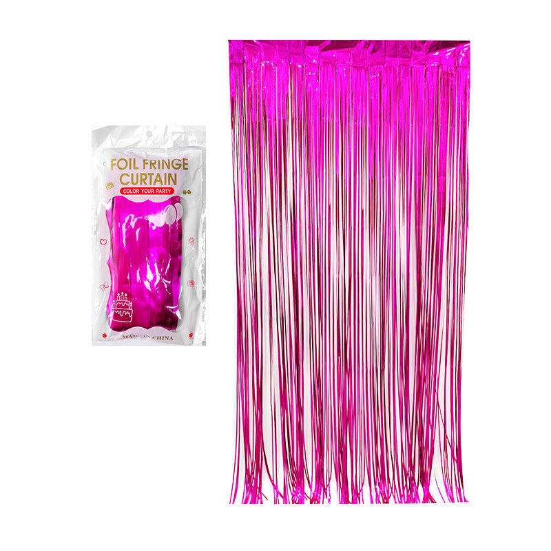 Matte hot pink color party backdrop foil fringe curtains, foil tinsel streamers for party decorations, photo booth, wedding, engagement, birthday, baby shower, disco party