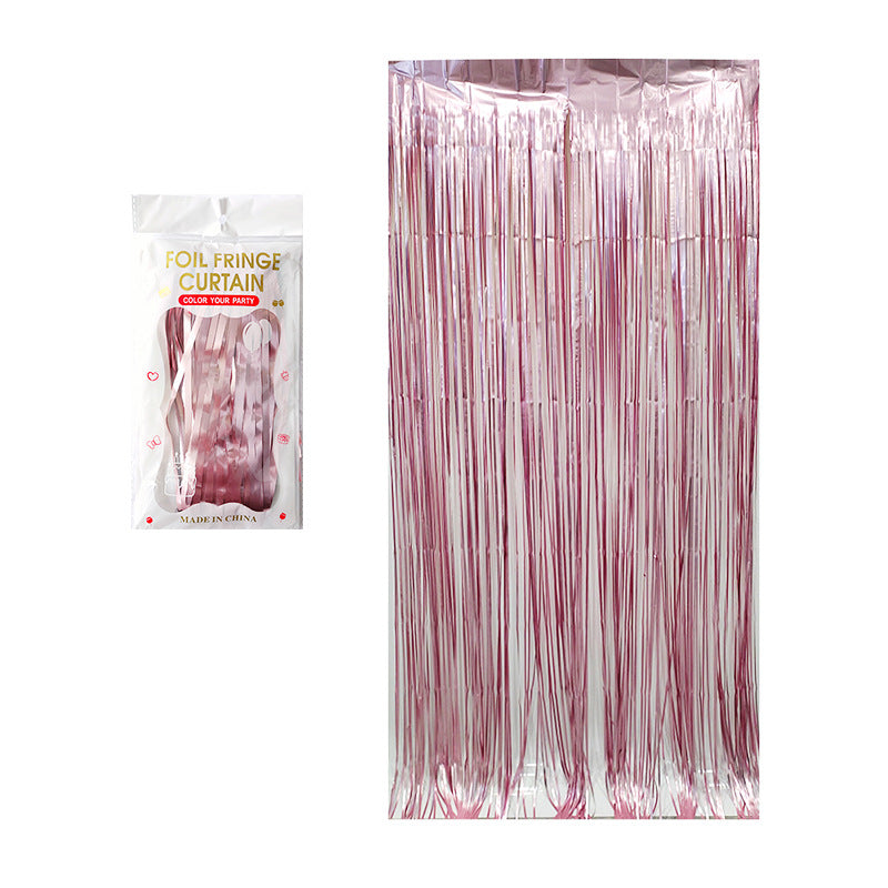 Matte pink color party backdrop foil fringe curtains, foil tinsel streamers for party decorations, photo booth, wedding, engagement, birthday, baby shower, disco party