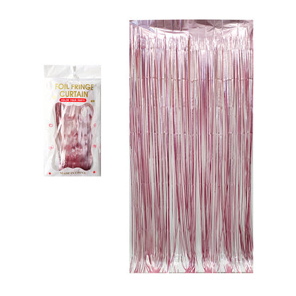 Matte pink color party backdrop foil fringe curtains, foil tinsel streamers for party decorations, photo booth, wedding, engagement, birthday, baby shower, disco party