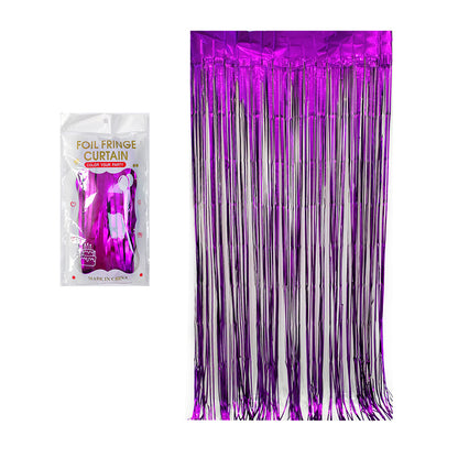 Matte purple color party backdrop foil fringe curtains, foil tinsel streamers for party decorations, photo booth, wedding, engagement, birthday, baby shower, disco party