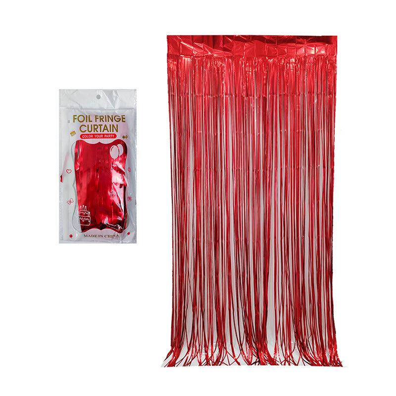 Matte red color party backdrop foil fringe curtains, foil tinsel streamers for party decorations, photo booth, wedding, engagement, birthday, baby shower, disco party
