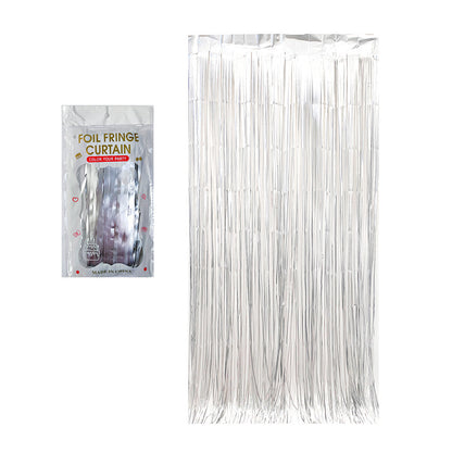 Matte silver color party backdrop foil fringe curtains, foil tinsel streamers for party decorations, photo booth, wedding, engagement, birthday, baby shower, disco party