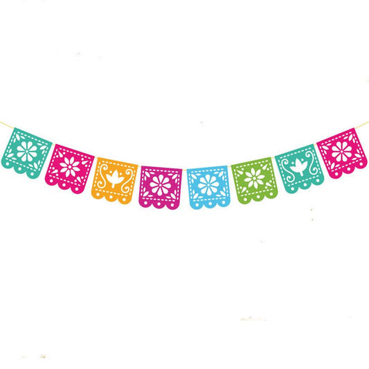 Mexican fiesta non-woven fabric colorful banner bunting for Halloween party, Day of the Dead,  Día de los Muertos, fiesta party. 