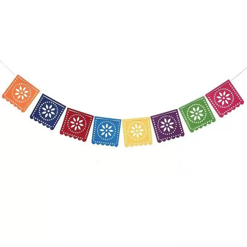 Mexican fiesta non-woven fabric colorful banner bunting for Halloween party, Day of the Dead,  Día de los Muertos, fiesta party. 