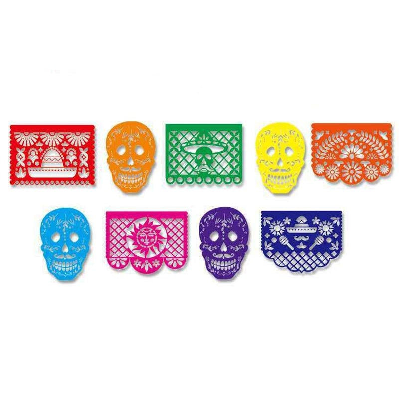 Mexican fiesta non-woven fabric colorful skull banner bunting for Halloween party, Day of the Dead,  Día de los Muertos. 