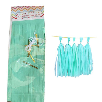 mint green color tassels garland tissue paper banner for any party decorations, hangings, ceiling decorations, for birthday, wedding, anniversary, engagement, graduation, baby shower