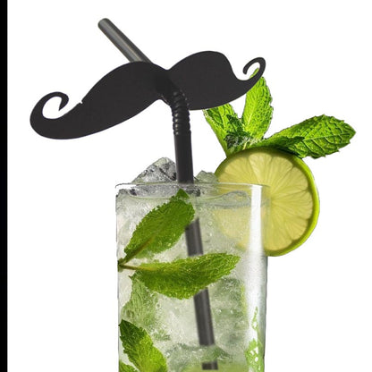 Funny moustache decorative flexible black plastic straw for party drinks