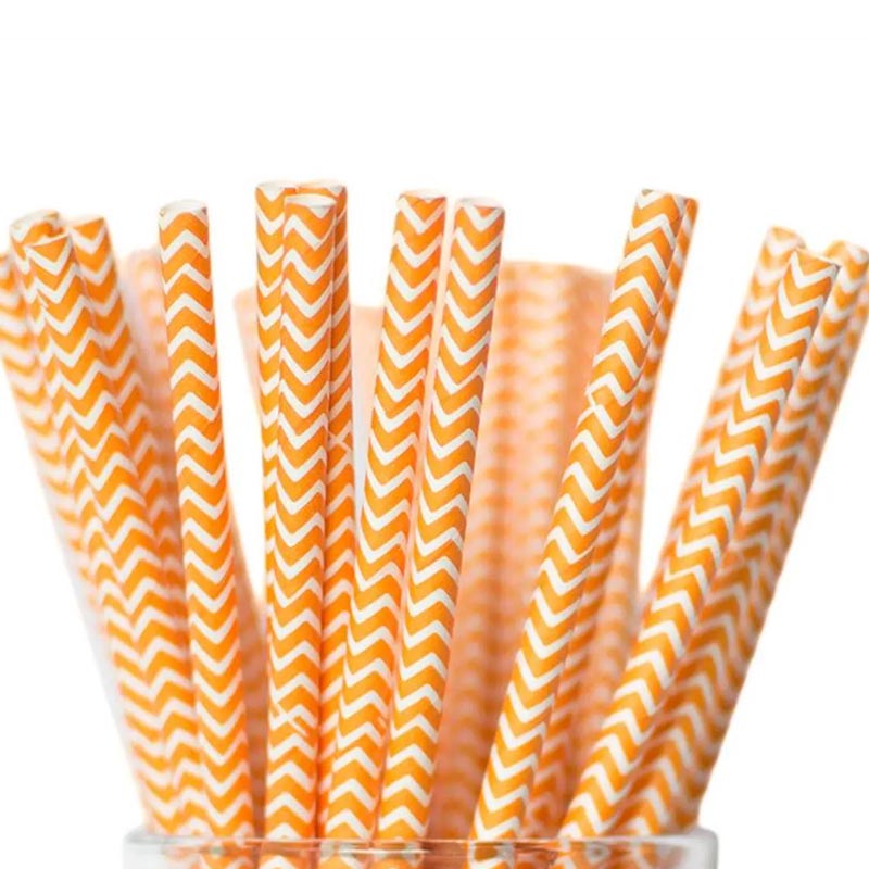 Orange and white wave patterned biodegradable paper straw for drinks