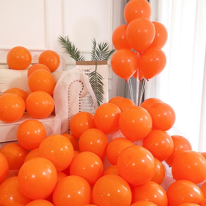 Orange matte thickened round latex party balloons for birthday, wedding, graduation, baby shower, engagement, anniversary decorations. 