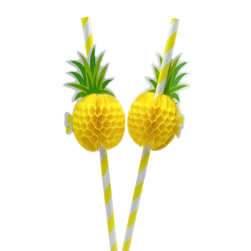 Pineapple honeycomb ball decorative striped yellow paper straw for party drinks