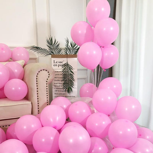 Pink matte thickened round latex party balloons for birthday, wedding, graduation, baby shower, engagement, anniversary decorations. 