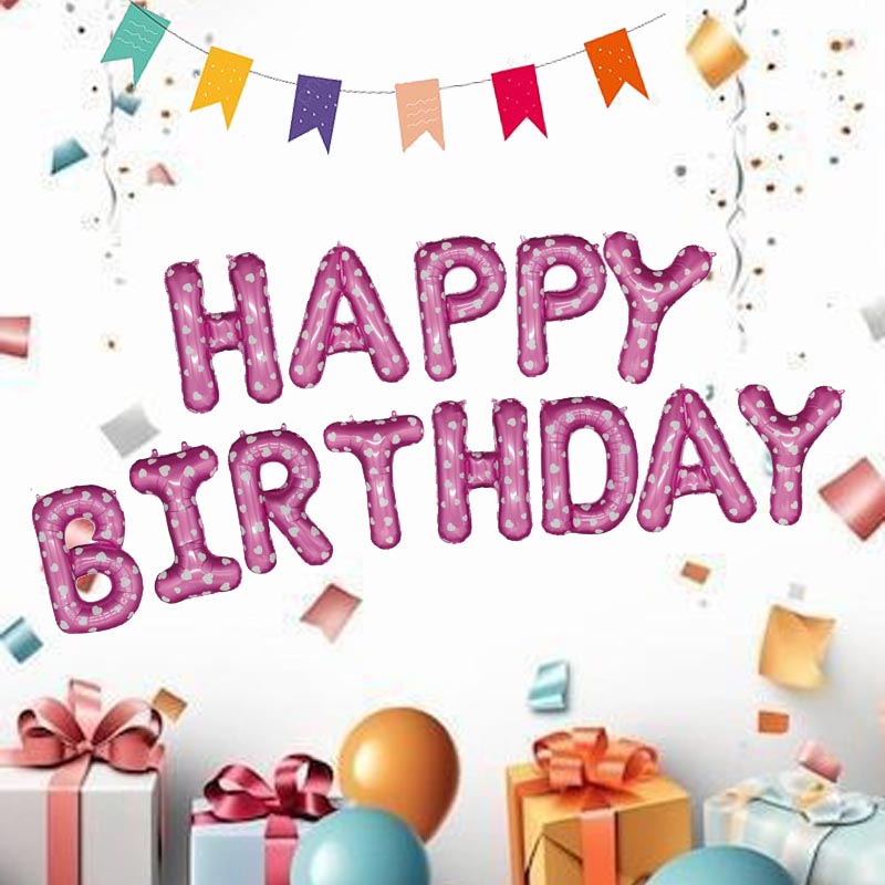 16 Inch Happy Birthday word foil letter balloon bunting banner pink and star color for birthday party, kids, girls, boys, man and woman  