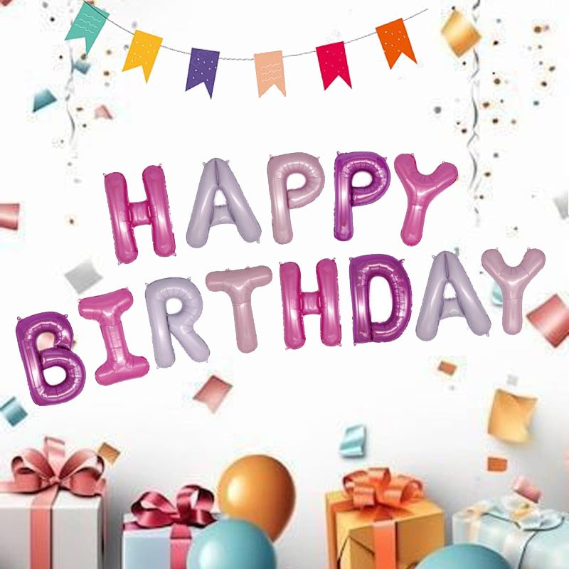 16 Inch Happy Birthday word foil letter balloon bunting banner pink tones color for birthday party, kids, girls, boys, man and woman  