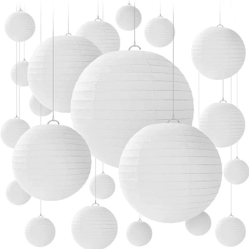 Plain white paper lanterns, suitable for DIY painting, design your own unique artwork, for both kids and adults. Hanging decoration, ceiling decoration for parties, wedding, engagement, anniversary,  graduation. birthday, baby shower