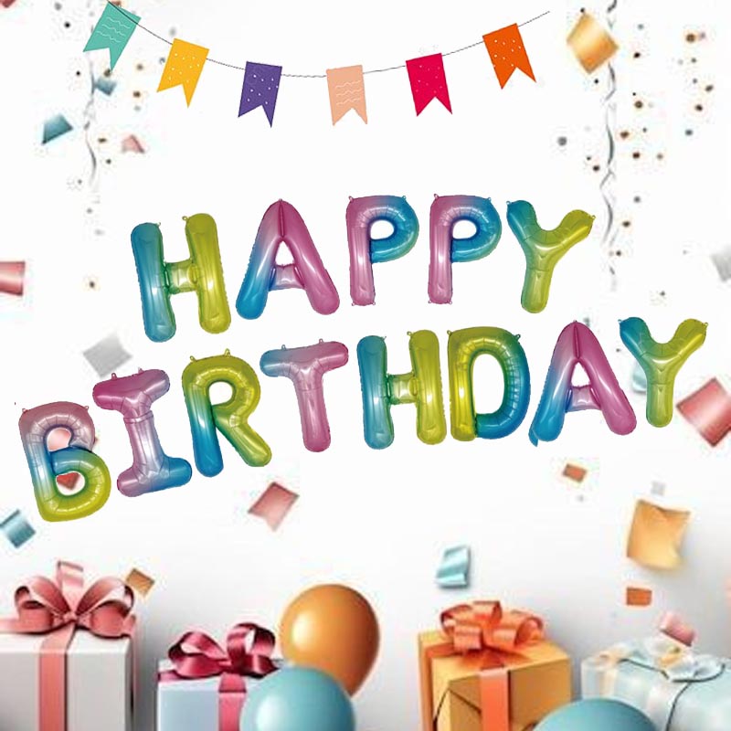 16 Inch Happy Birthday word foil letter balloon bunting banner rainbow color for birthday party, kids, girls, boys, man and woman  