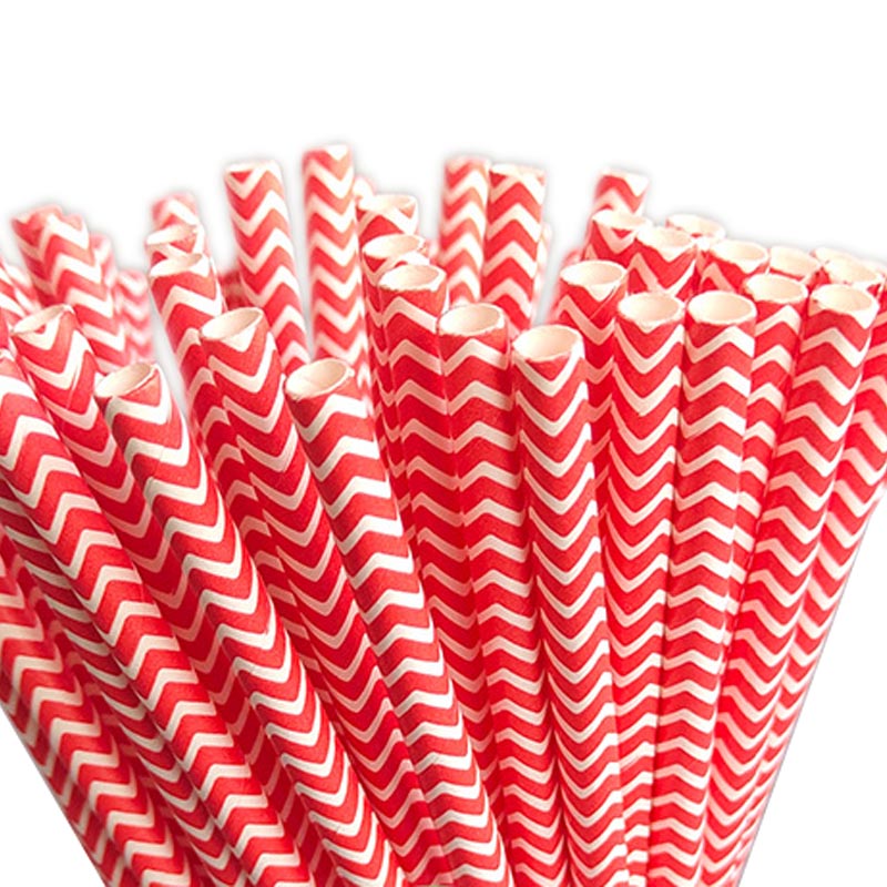 Red and white wave patterned biodegradable paper straw for drinks