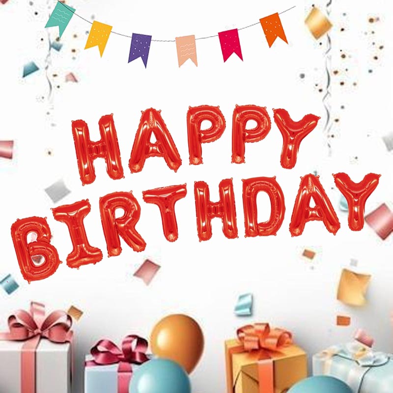 16 Inch Happy Birthday word foil letter balloon bunting banner red color for birthday party, kids, girls, boys, man and woman  