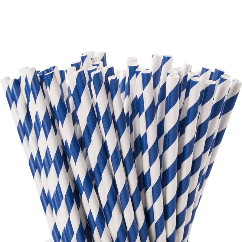 Royal blue striped biodegradable paper straw for drinks