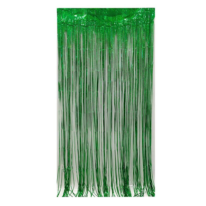 Shiny green party backdrop foil fringe curtains, foil tinsel streamers for party decorations, photo booth, wedding, engagement, birthday, baby shower, disco party