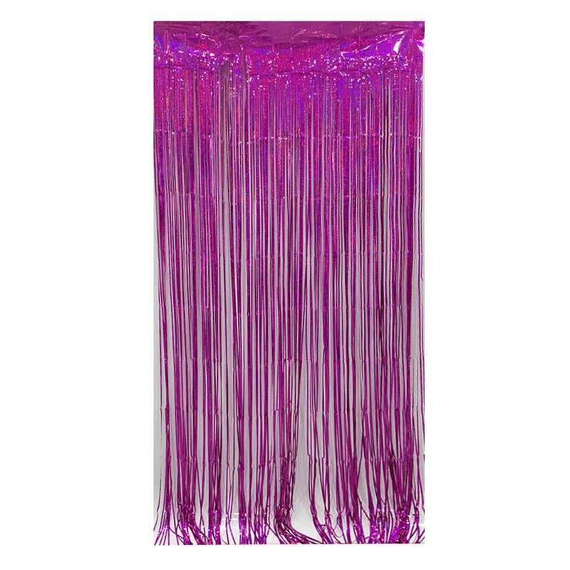 Shiny hot pink party backdrop foil fringe curtains, foil tinsel streamers for party decorations, photo booth, wedding, engagement, birthday, baby shower, disco party