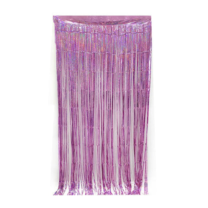 Shiny pink party backdrop foil fringe curtains, foil tinsel streamers for party decorations, photo booth, wedding, engagement, birthday, baby shower, disco party