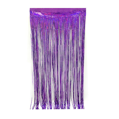 Shiny purple party backdrop foil fringe curtains, foil tinsel streamers for party decorations, photo booth, wedding, engagement, birthday, baby shower, disco party