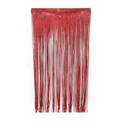 Shiny red party backdrop foil fringe curtains, foil tinsel streamers for party decorations, photo booth, wedding, engagement, birthday, baby shower, disco party
