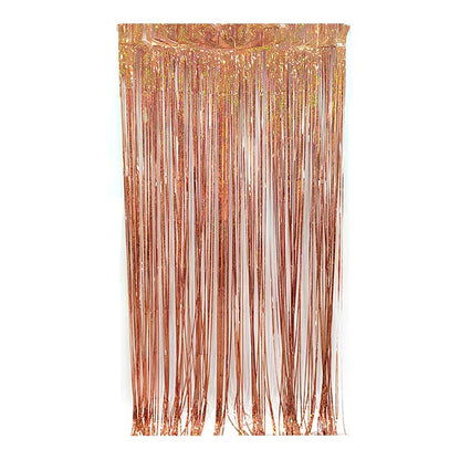 Shiny rose gold party backdrop foil fringe curtains, foil tinsel streamers for party decorations, photo booth, wedding, engagement, birthday, baby shower, disco party