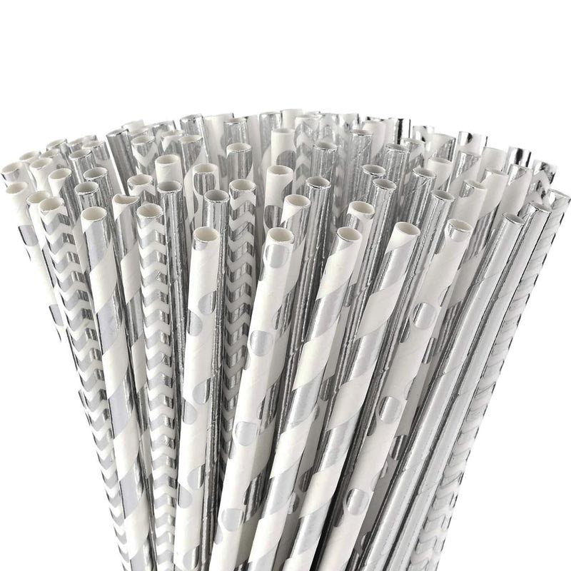 Silver colour biodegradable paper straw for drinks