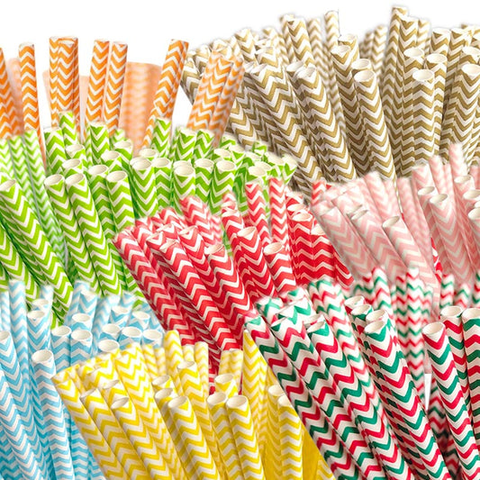 Colorful wave patterned biodegradable paper straws for drinks