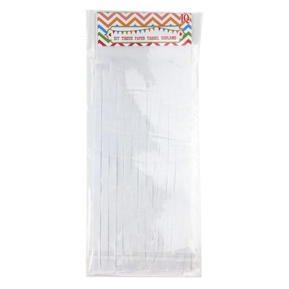 white color tassels garland tissue paper banner for any party decorations, hangings, ceiling decorations, for birthday, wedding, anniversary, engagement, graduation, baby shower