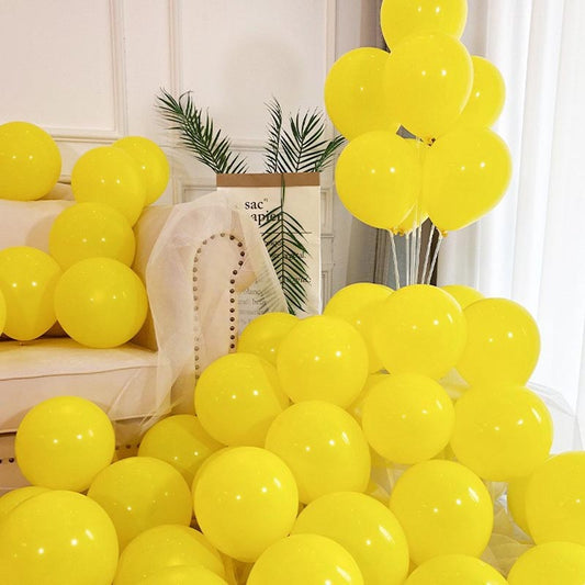 Yellow matte thickened round latex party balloons for birthday, wedding, graduation, baby shower, engagement, anniversary decorations. 